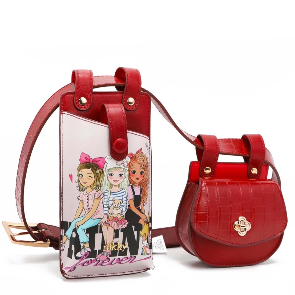Nikki by Nicole Lee-Double Pouch Destiny Belt Bag-Best Friends Print-NWT